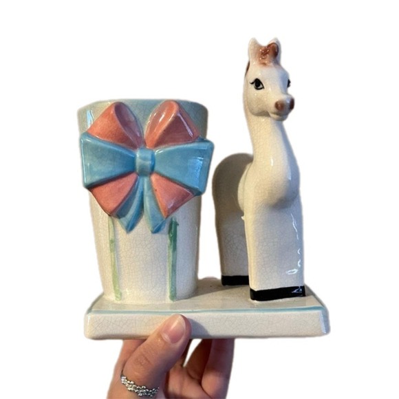 Other - Vintage MCM Crackle Horse Planter  Cottagecore Shelf Decor Figurine USA Pottery